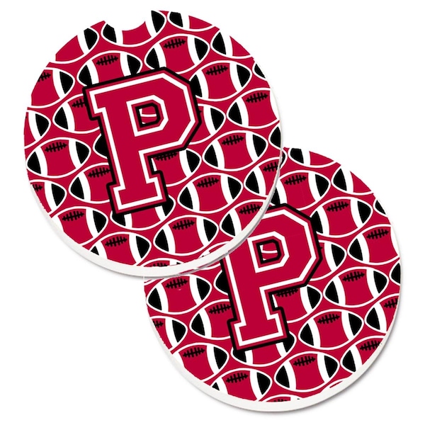 Carolines Treasures Letter P Football Crimson and White Cup Holder Car Coaster, PK2 CJ1079-PCARC - main